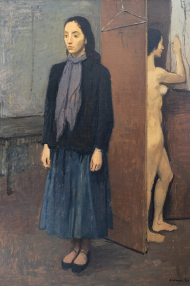Raphael Soyer, Figures and screen (detail), c. 1952. Courtesy of Forum Gallery