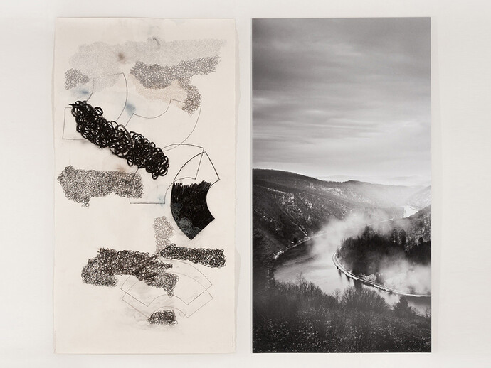 Denise Green, The Saar (and Subjectivity), Section 4, 2014, one work on paper, one photograph, 84 x 95 inches