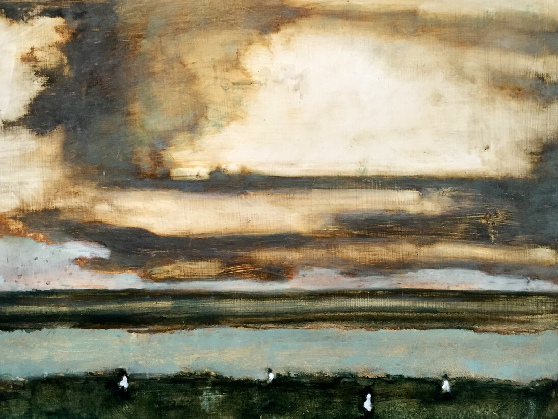 David Konigsberg, Walkabout (Past the Pond), 2015, oil on panel,  24 x 27 inches