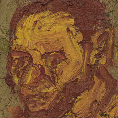 Leon Kossoff. Self-Portrait, 1971. London Painters installation view, photograph by Mike Bruce