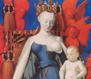 Jean Fouquet, Jungfrau mit Kind, um 1450. Öl auf Holz, 91 x 81 cm. Koninklijk Museum voor Schone Kunsten, Antwerpen