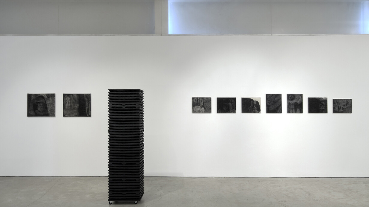 Coffins of Black, Coffins of Luck_Installation view with works by Katerina Christidi (paintings) & Yiannis Sinioroglou (sculpture) Photos: Dimitris Foutris

