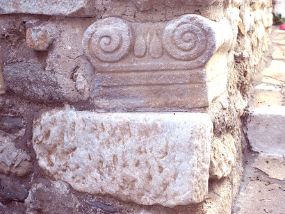 Byzantine spolia (architectural fragments) in a building on the Greek island of Naxos