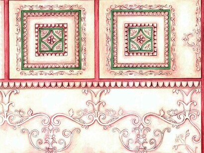 Rilievo dal vero di alcune decorazioni della sontuosa latrina singola del Giardino‐Stadio (area nord), Gruppo RiVA, Ingegneria Tor Vergata, resp. G.E. Cinque. Tivoli, Italia