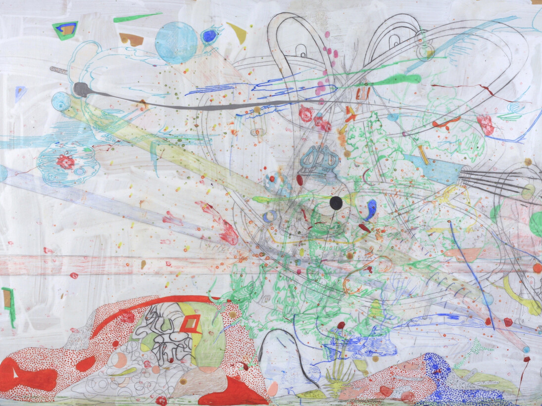 Graeme Todd, The Hare Hunt, 2015, mixed media on panel, 75 x 110 cm