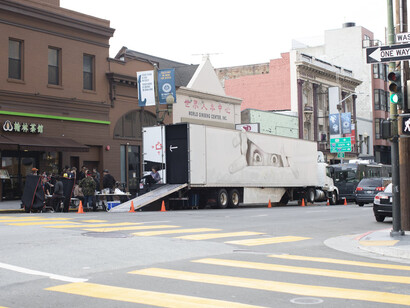 JR Studio truck in Chinatown, San Francisco, 2018; photo: Lyle Owerko, courtesy JR-art.net
 