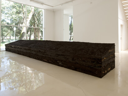 Gabriela Albergaria, Couche Sourde, 2014, soil, tree leaves and branches, Variable dimensions. Photo courtesy of the artist
