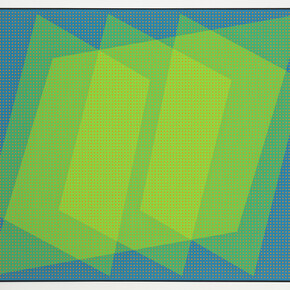 Julian Stanczak, Aloft See Through II, Acrylic on canvas, 50 1/8 by 60 in.  127.3 by 152.4 cm.

