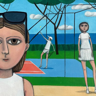 Giacomo Piussi, Tennis court by the sea, 2025. Courtesy of the Robin Rice Gallery