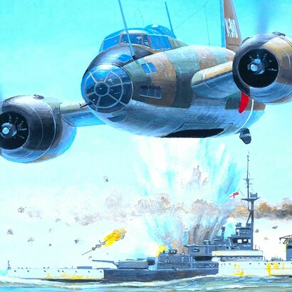 Ilustración que recrea el ataque de un Betty a un portaviones aliado