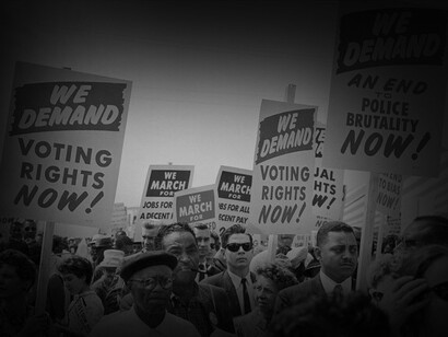 Marchers with signs at the March in Washington, USA, 1963