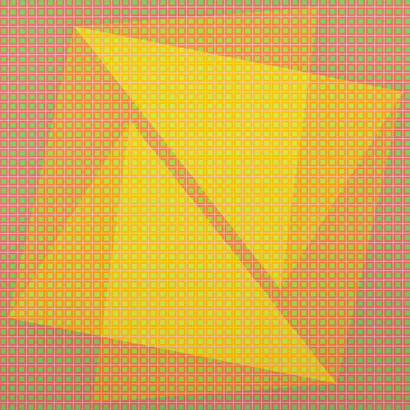 Julian Stanczak, Concealing, 1973, Acrylic on canvas, 44 1/8 by 44 1/8 in.  112.1 by 112.1 cm. Courtesy of the artist and Mitchell-Innes & Nash, NY