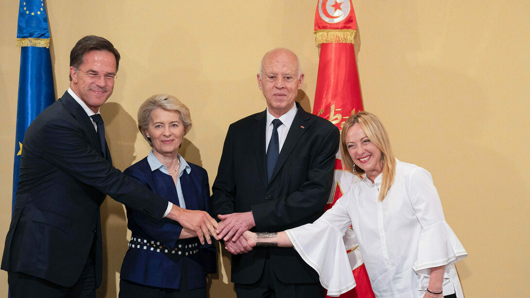 Tunisia-Ue, firmato il memorandum d'intesa: Rutte, von der Leyen, Saied e Meloni, a Tunisi, Tunisia