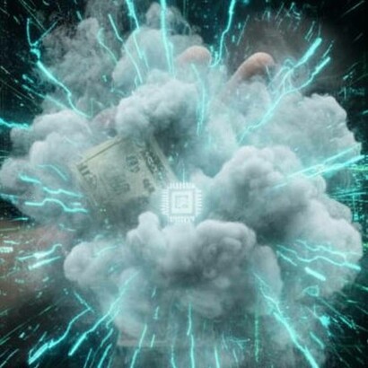 Banconota che si dissolve in una nuvola digitale: la distruzione del denaro fiat