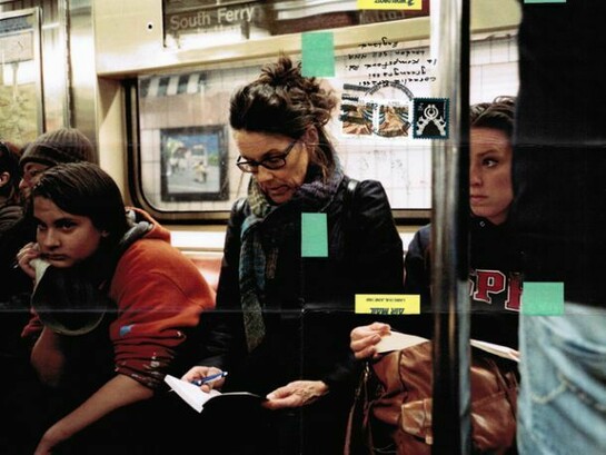 Moyra Davey, Subway Writers, 2011. 75 c-prints, tape, postage, ink, detail, Copyright The Artist