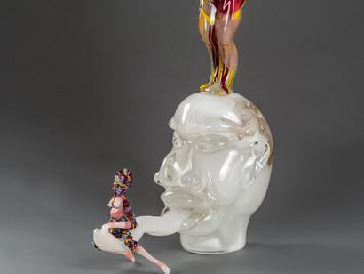 Joyce J. Scott, White Tongue, 2013, hand-blown Murano glass processes with beads, wire and thread, 30 x 8 x 13 inches (76.2 x 20.3 x 33 cm). Courtesy of the artist and Peter Blum Gallery, New York
 