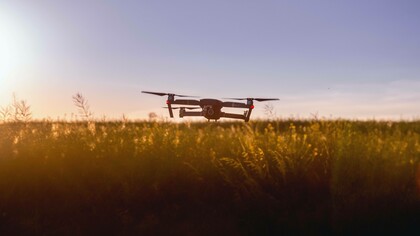 Drone exploring a farm
