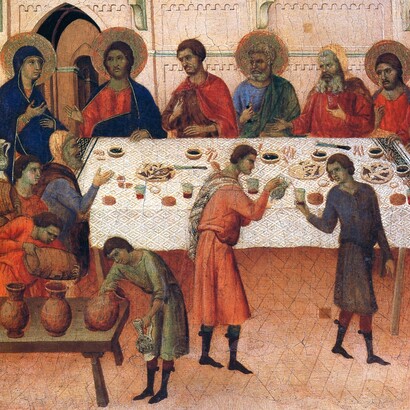 Duccio di Buoninsegna, "Le Nozze di Cana", dettaglio, 1308-1311, Museo dell'Opera del Duomo di Siena, Italia