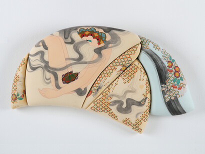 Ai Yamaguchi, hana ni naku, 2014, Acrylic on cotton, panel, 13 x 22.5 x 3 inches / 32.5 x 57.5 x 7 cm