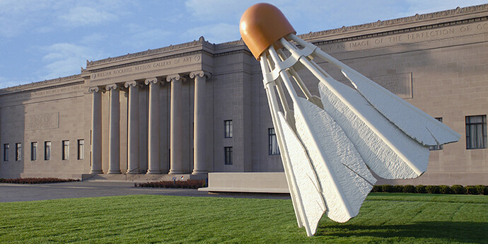 Aluminum, fiberglass-reinforced plastic, paint, h x diam: 19 feet 2 9/16 inches x 15 feet 11 7/8 inches. Purchase: acquired through the generosity of the Sosland Family, F94-1/1-4. Donald J. Hall Sculpture Park. This work is copyrighted. Consult copyright information for permission to reproduce.