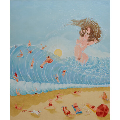 J. Carino, The Dolphin, 2023, oil and acrylic on linen, 24x30 inches. Courtesy of the artist and Monya Rowe Gallery