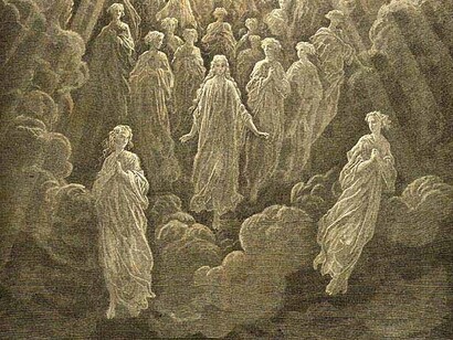 Canto V, Le anime di coloro che mancarono ai voti fatti e quelle di coloro che si attivarono per conseguire fama e onori terreni Gustave Doré, illustrazione del Paradiso di Dante, 1861