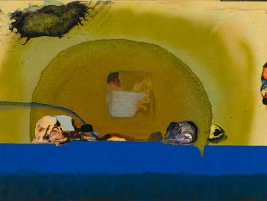 Jorge Queiroz, The Mummy and the Astronaut, 2013, Oil and acrylic on canvas, 69 x 92 cm, 27 1/4 x 36 1/4 in