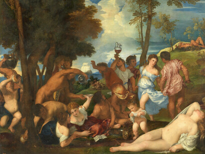 Tiziano y Vecellio di Gregorio; La bacanal de los andrios, c. 1526, Museo del Prado, España (detalle)