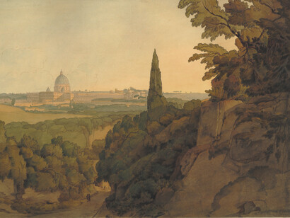 Francis Towne (1739-1816), In the Villa Barberini,1781. Watercolour with pen and ink and gum arabic, 320 x 467 mm © The Trustees of the British Museum