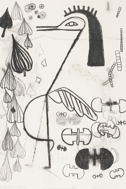 Jaune Quick-
to-See Smith, The natural world, a thousand drops of dew, 2002. Courtesy of LewAllen Galleries