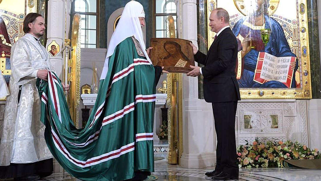 Vladimir Putin presented a 19th-century icon of John the Baptist as a gift to the Church of the Resurrection of Christ and the New Martyrs and Confessors of the Russian Church