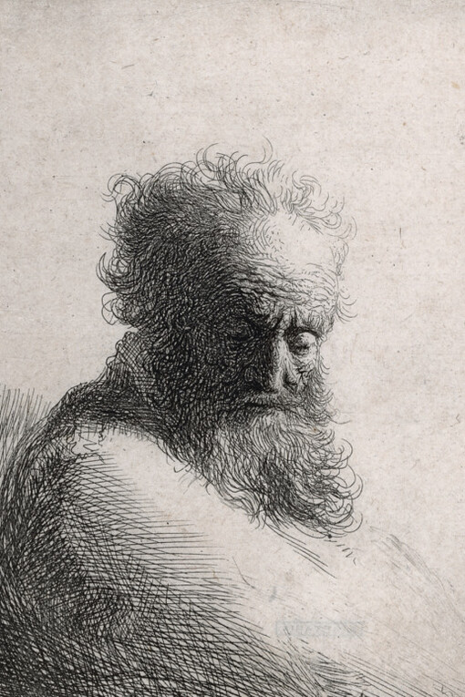 Rembrandt, Rembrandt, Oude man, naar beneden kij (detail). Courtesy of Museum Het Rembrandthuis