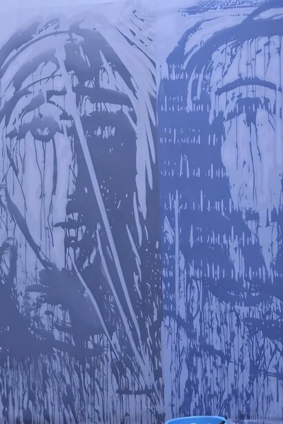 Igor Borozan, "Nel segno dell'acqua", i volti creati durante la performance