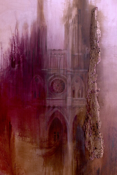 Silvia Canton, Il culto, tecnica mista su tela e sughero, 150x100, 2020