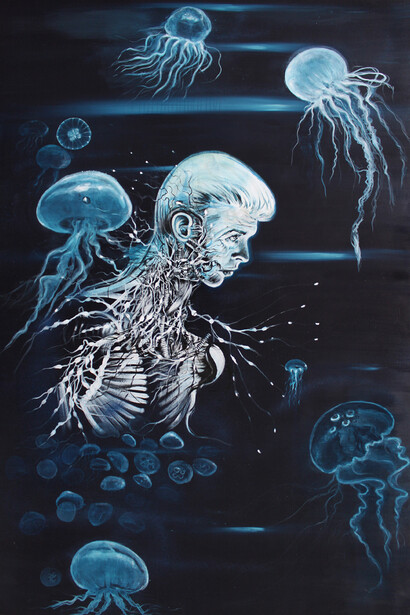 Study for Newton #4, acrylique sur toile, 210 x 142 cm (encadré), Courtesy Galerie Magda Danysz