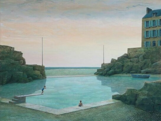Philippe Charles, Le bain du soir. Oil on board. 39" x 39"