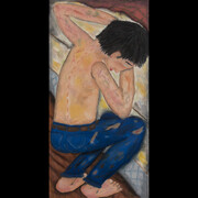 Respiras solo cuando estás en la almohada, 2019. Pastel chalk on paper,100 x 50 cm. © Ulises Mazzucca. Courtesy of Isabel Croxatto Galería