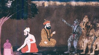 "Guru Nanak y el eclipse", pintura atribuida a Sikandar Singh Bhayee, siglo XVIII o XIX