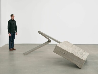 Installation view Monika Sosnowska "Structural Exercises", Hauser & Wirth London, 1 December 2017 to 10 February 2018. © Monika Sosnowska. Courtesy the artist and Hauser & Wirth. Photo: Alex Delfanne