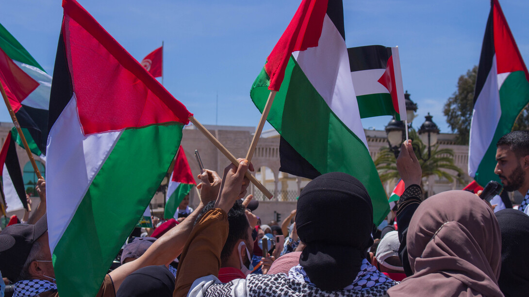 Pro-Palestine protest in Kassba Square, Tunis, 2021