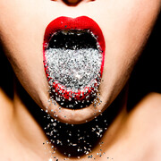 Tyler Shields, Glitter Mouth, 2012, chromogenic print on Kodak Endura luster paper mounted to Dibond with acrylic face, 56x84 inches. Edition of 3 plus 2 APs. Courtesy the artist and Casterline|Goodman Gallery