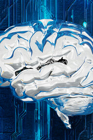 Une illustration conceptuelle du cerveau, représentant la convergence entre cognition et technologie, soulignant l'importance d'une approche distribuée de l'esprit dans le cadre du naturalisme dispositionnaliste et des 4E
