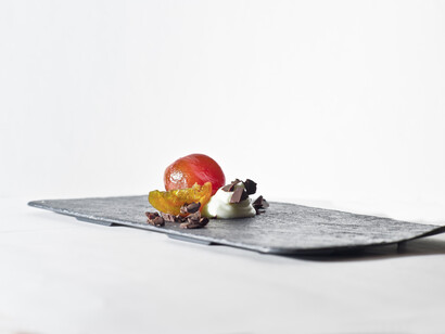 Mandarino candito, cioccolata modicana e ricotta