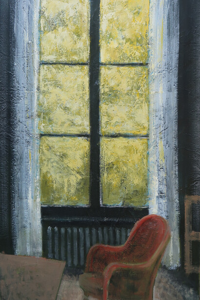 "Fenêtre jaune," Albert Hadjiganev, Oil on canvas, 63" x 381⁄4" (160 x 97cm)