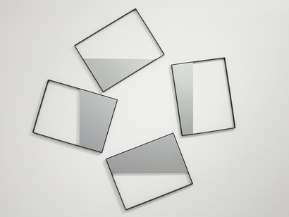 Grazia Varisco, Quadri Comunicanti IN, 2008, iron, aluminium, 4 elements, 64 x 49 cm each, Grazia Varisco. Filo rosso 1960/2015, installation view, Cortesi Gallery, Lugano, photo by Bruno Bani, courtesy Cortesi Gallery, Grazia Varisco