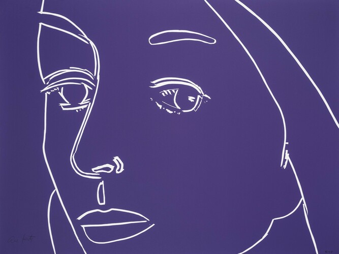 Alex Katz, Ada (Purple), 1 Color woodcut on Somerset satin white, 300 gsm, 18x23.50 in