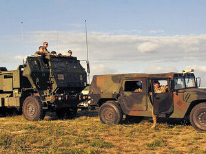 The M142 High Mobility Artillery Rocket System (HIMARS) in action during NATO's Saber Strike 18 military exercise