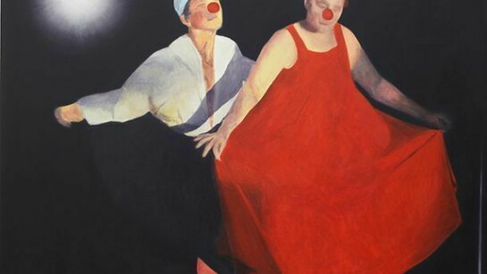 Jordan Kantor, Untitled (clown dance) (2012-13), oil on canvas, 58 x 72 inches. © Jordan Kantor and courtesy Churner and Churner, New York.