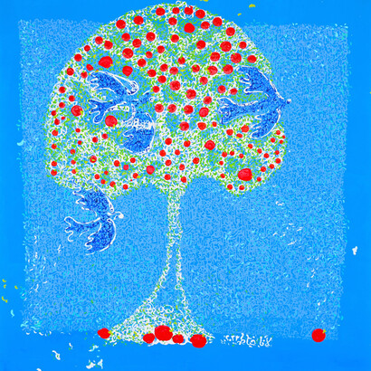 Lana Khayat, Apple Tree, acrylic on canvas, 180x171cm, 2023. Courtesy of the artist and Artbooth Gallery, Abu Dhabi