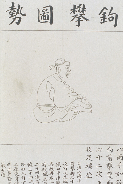 Illustration of practice named 'Belaying' (gou pan) from a manuscript copy ofWeisheng hebi (Harmonious Assemblage of Preserving Life) made in 1914 (3rd year of the Chinese Republic, Jia Yin year)